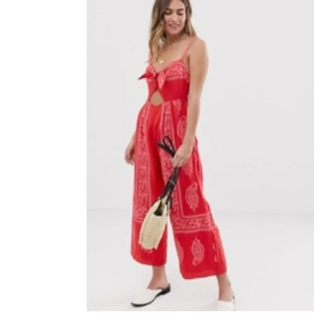 NWT Free People Feel The Sun printed linen blend jumpsuit Sz 0